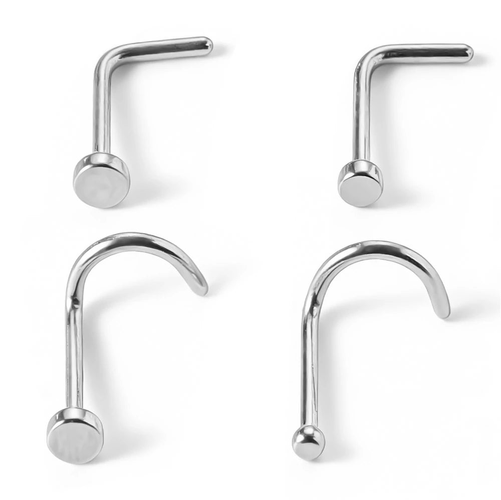 316L Surgical Stainless Steel Nose Studs, Nickel-free Lead-free L Shaped Corkscrew Nose Piercing Jewelry CZ