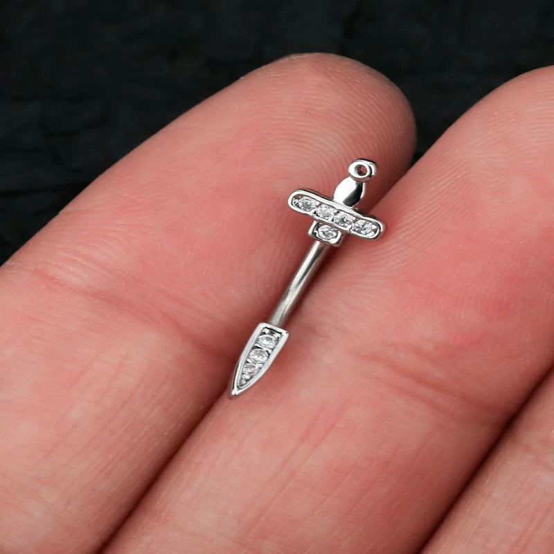 316L Surgical Steel Daith Earrings Dagger Rook Earrings Clear CZ Eyebrow Rings