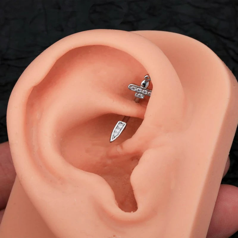 316L Surgical Steel Daith Earrings Dagger Rook Earrings Clear CZ Eyebrow Rings
