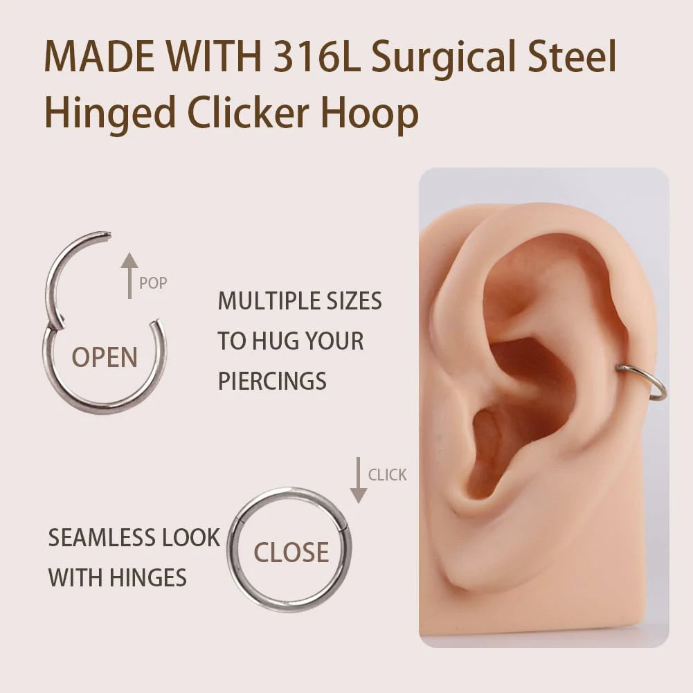 316L Surgical Steel Hinged Nose Rings Hoop Septum Cartilage Helix Daith Tragus Rook