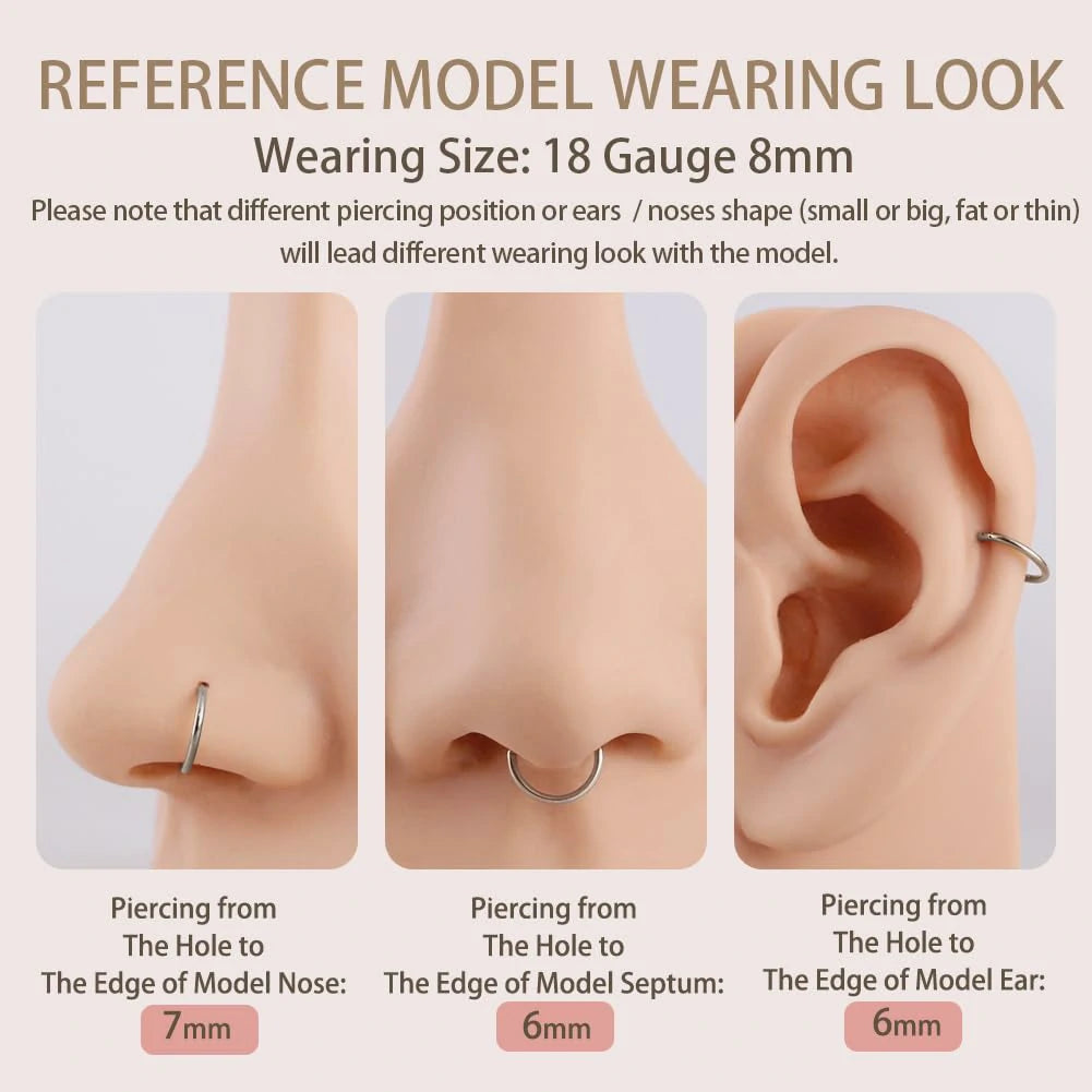 316L Surgical Steel Hinged Nose Rings Hoop Septum Cartilage Helix Daith Tragus Rook
