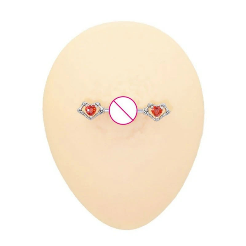 14G Skeleton Hand CZ Heart Nipple Rings 316L Surgical Steel Red Cubic Zirconia Love Heart  Nipple Piercing Barbell