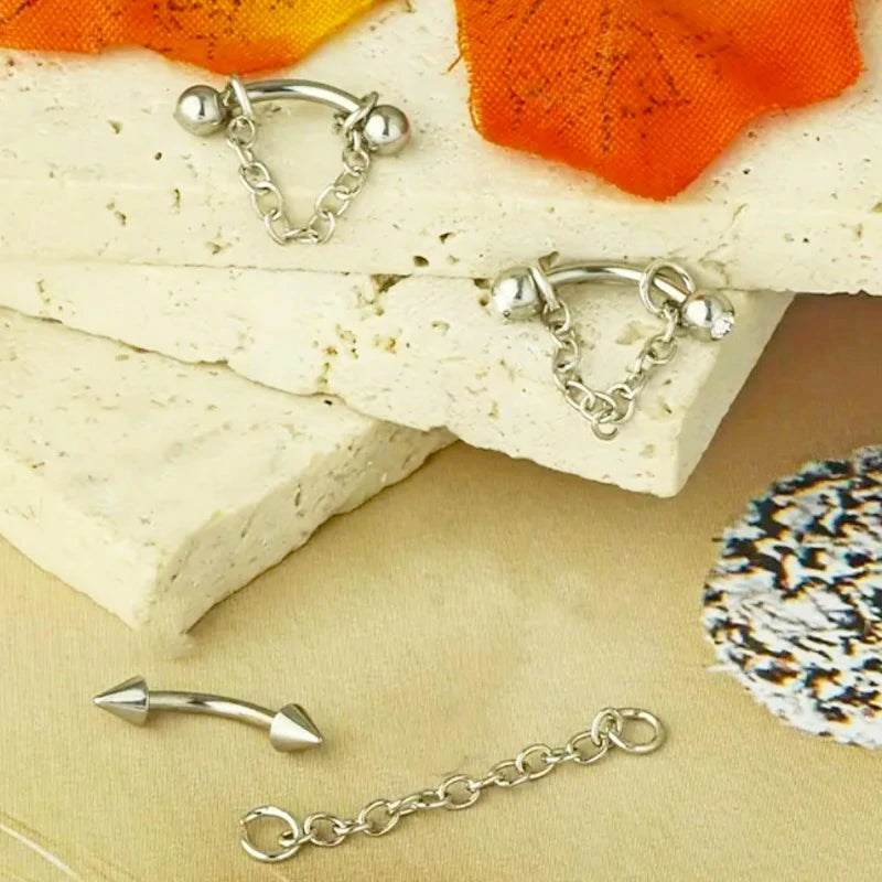 316L 16G Lip Rings Snake Bite Jewelry Eyebrow Rings Tragus Helix Rook Piercing Jewelry with Chain