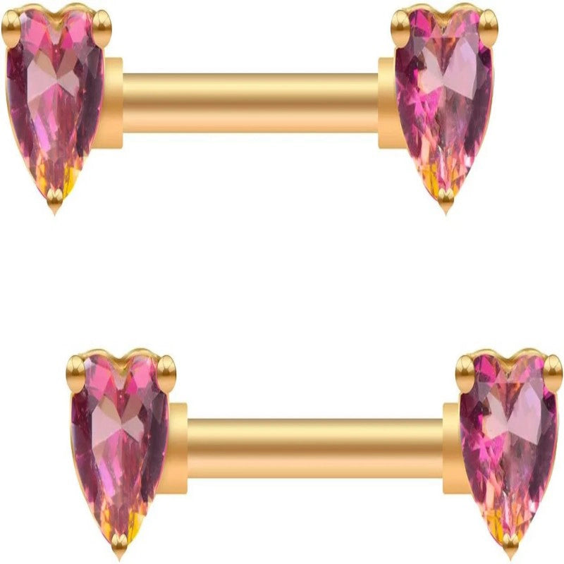 316L Surgical SS PVD Plated Multi-color Red Blue Rainbow Pink Purple CZ Heart shaped