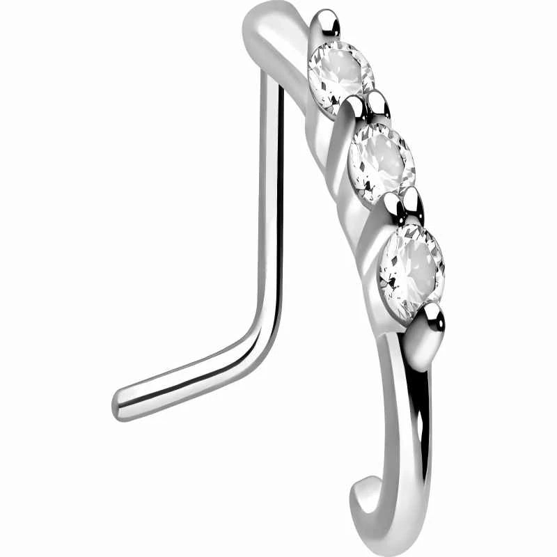 316L nostril piercing jewelry L shape nose ring in hoop optics