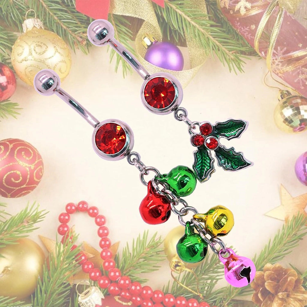 316l-2-pcs-christmas-dangle-mistletoe-belly-button-rings-14g-stainless-steel-jingling-bell-navel-rings-for-women-belly-piercing-jewelry