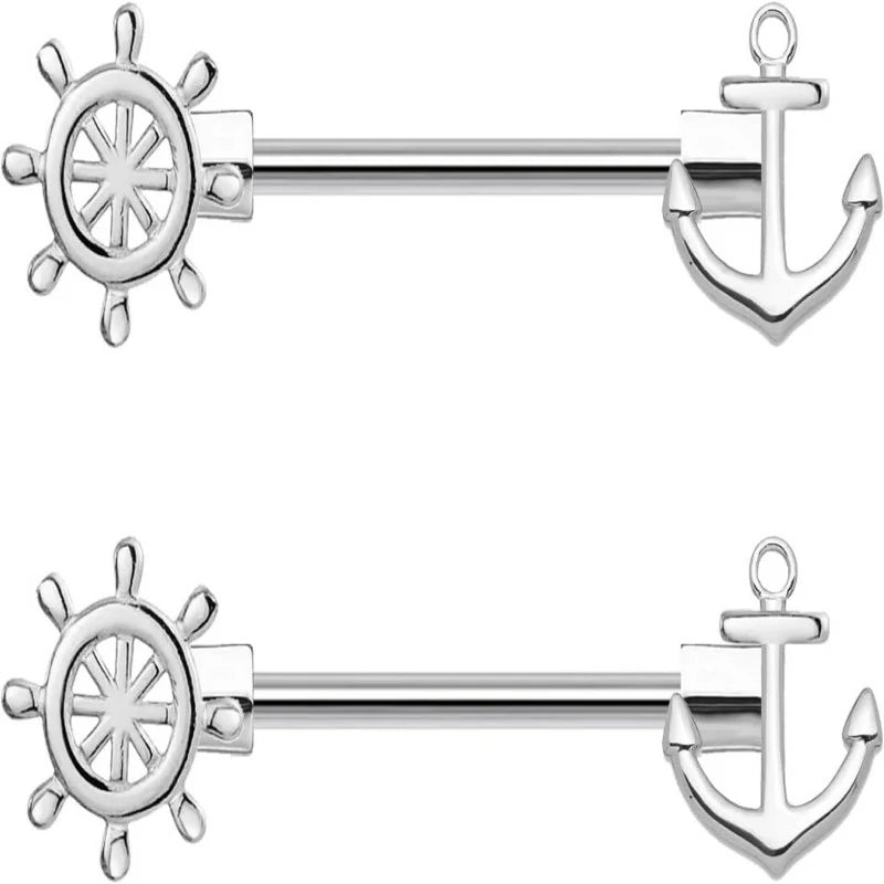 14G Wrench Barbell Nipple Ring 316L Anchor and Rudder Nipple Barbell Screw Nipple Rings