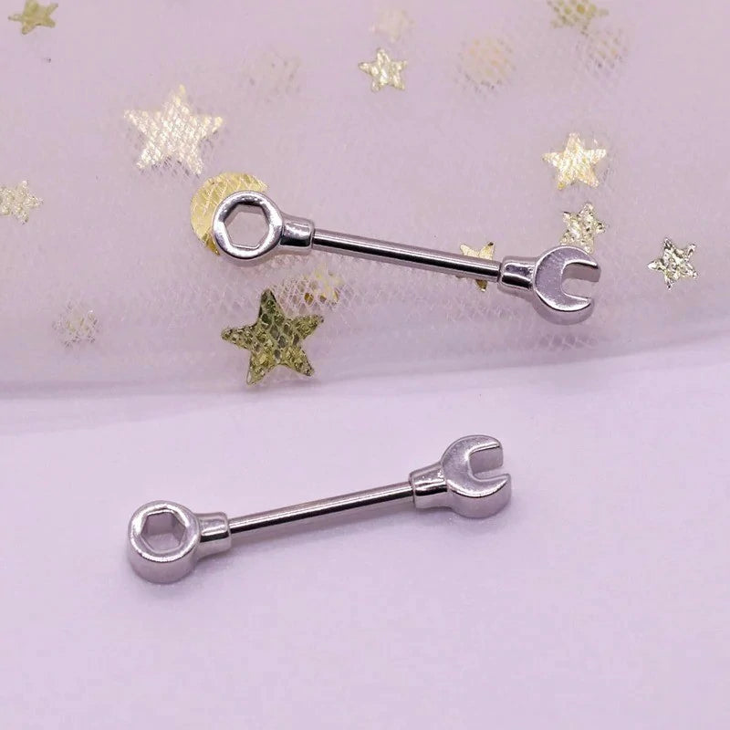 14G Wrench Barbell Nipple Ring 316L Anchor and Rudder Nipple Barbell Screw Nipple Rings