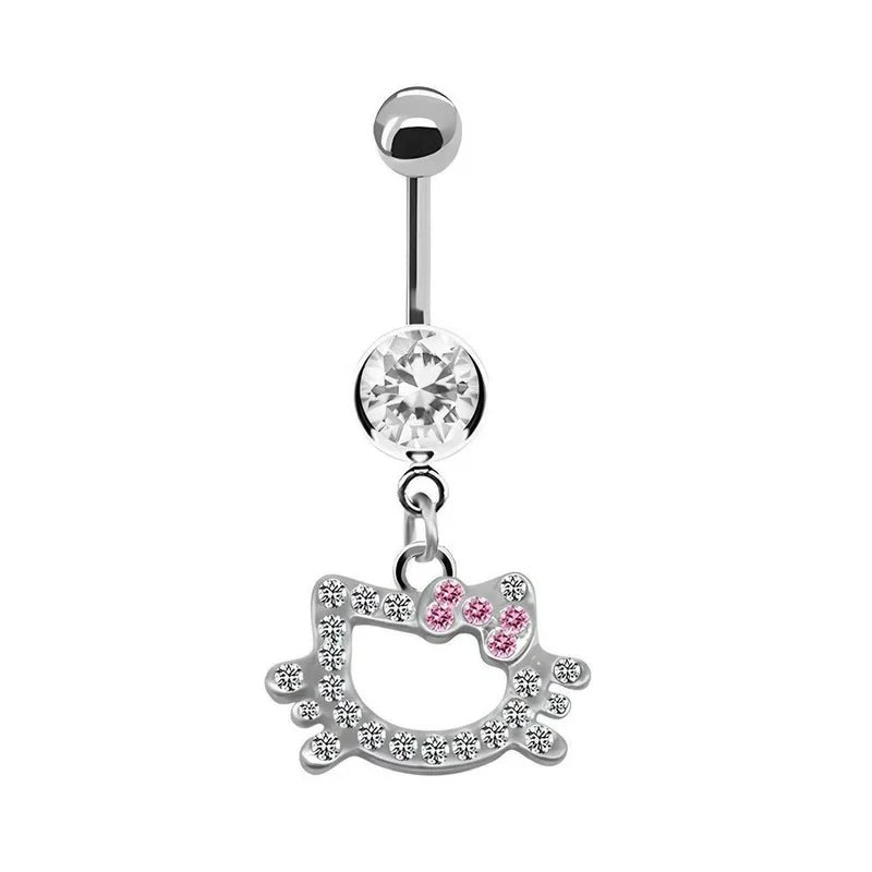316L Stainless Steel CZ Crystal KT  Cat Head Belly Button Ring