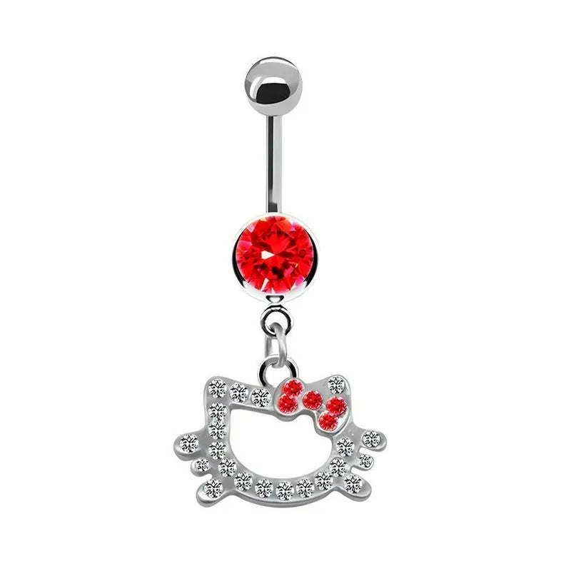 316L Stainless Steel CZ Crystal KT  Cat Head Belly Button Ring