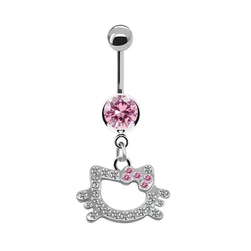 316L Stainless Steel CZ Crystal KT  Cat Head Belly Button Ring