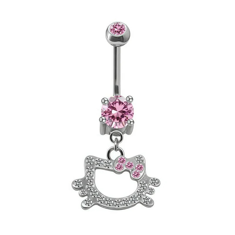 316L Stainless Steel CZ Crystal KT  Cat Head Belly Button Ring