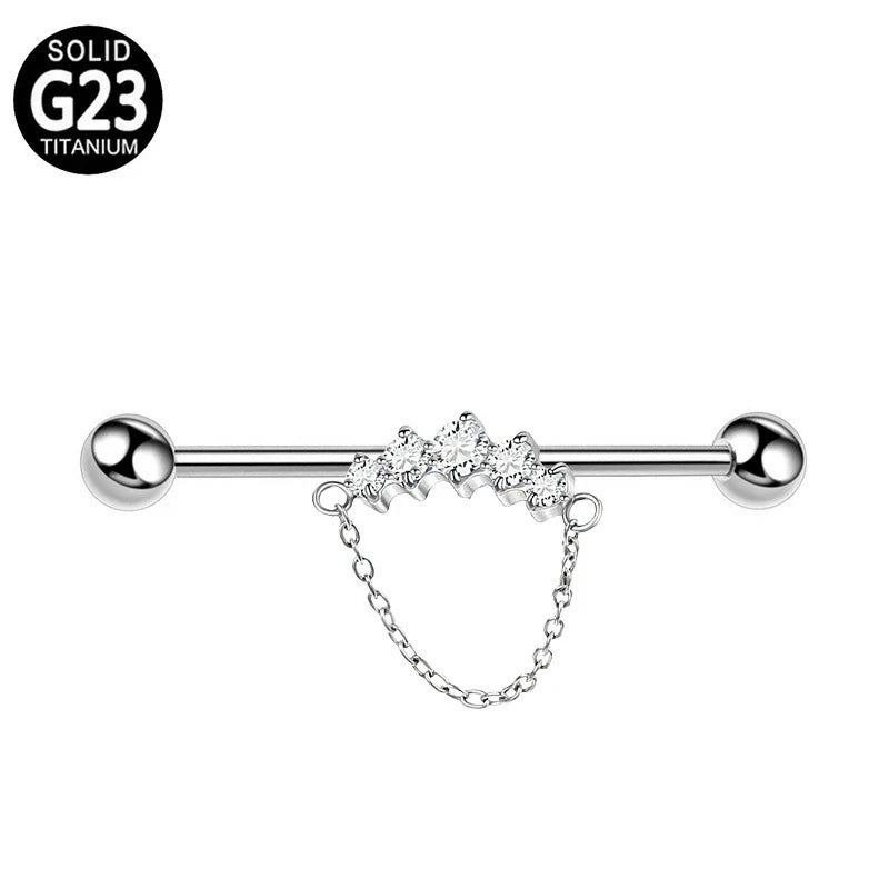 38mm 1&1/2 Inch Industrial Piercing Bar for Women Men Snake Chain Dangle