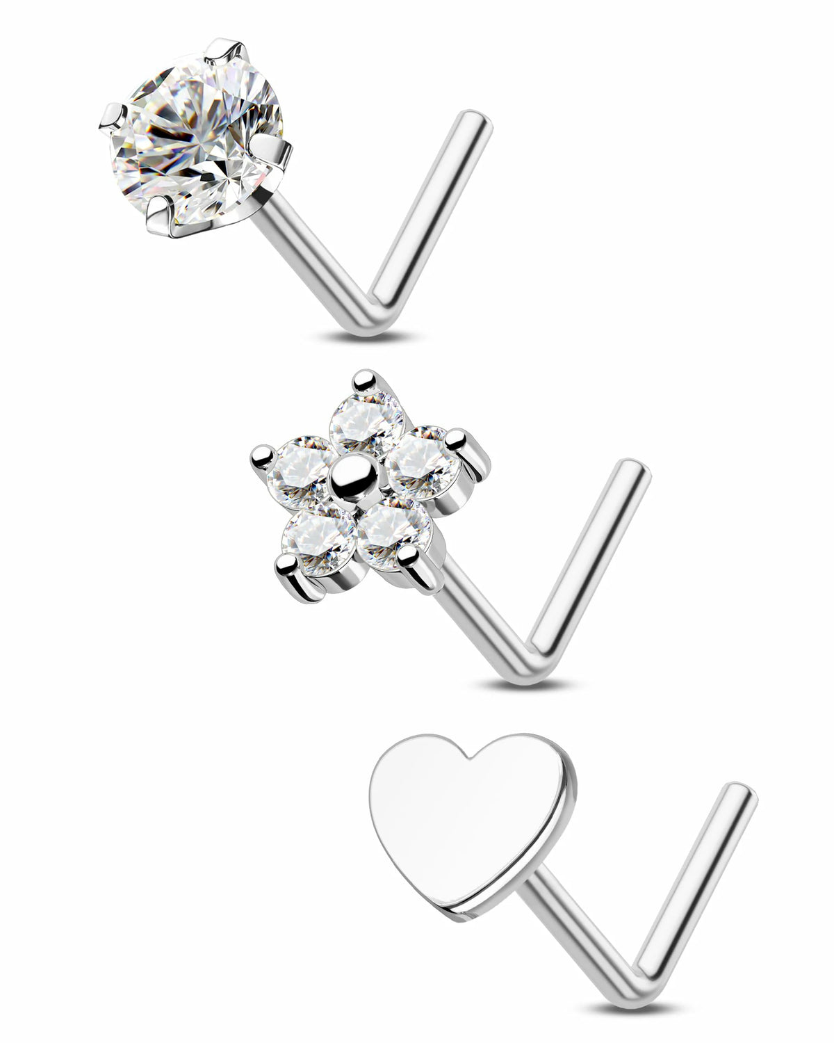 3PCS Titanium Flower Nose Rings Studs 20G, 6.5mm L-Shaped Nose Piercing Jewelry Set