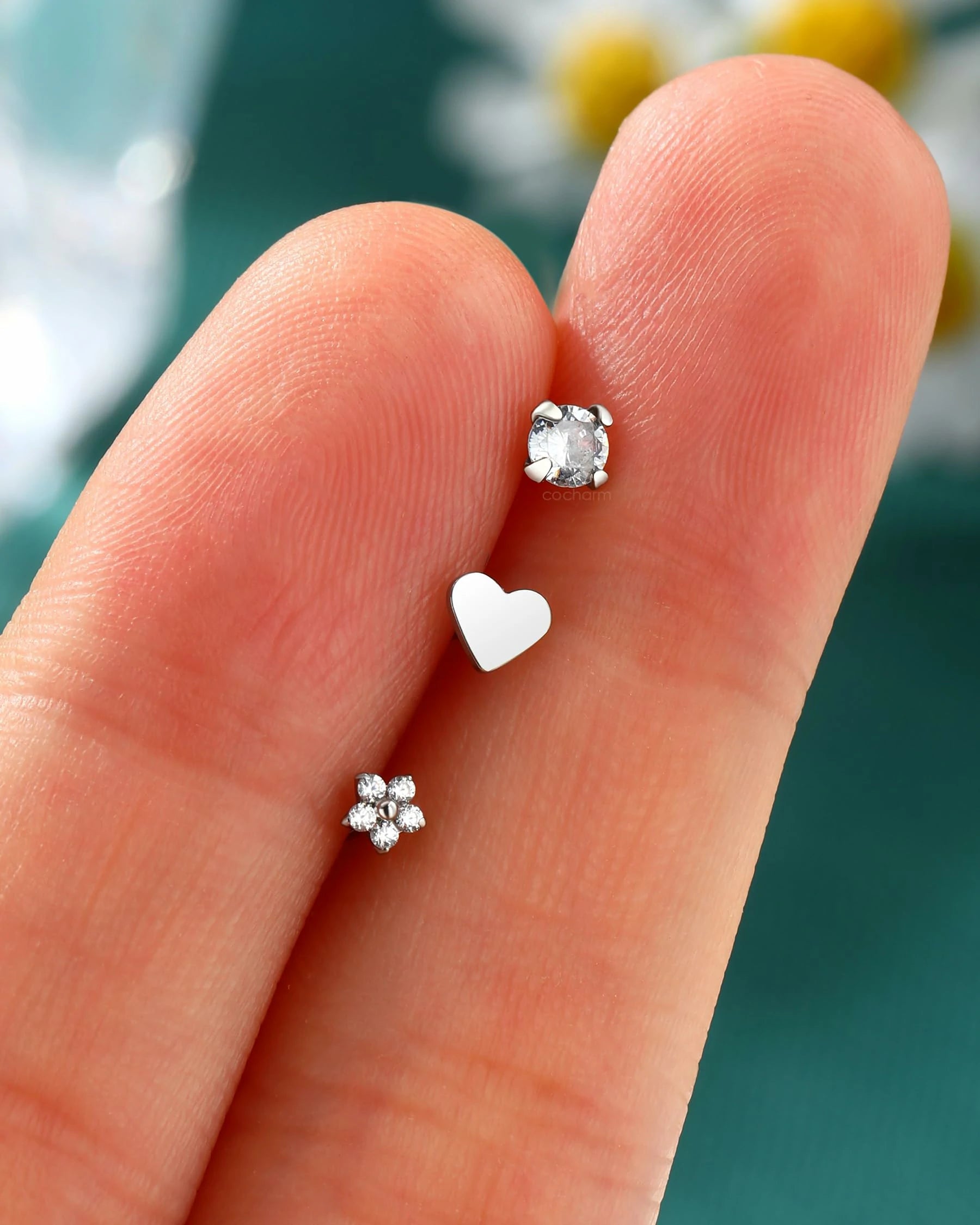 3PCS Titanium Flower Nose Rings Studs 20G, 6.5mm L-Shaped Nose Piercing Jewelry Set