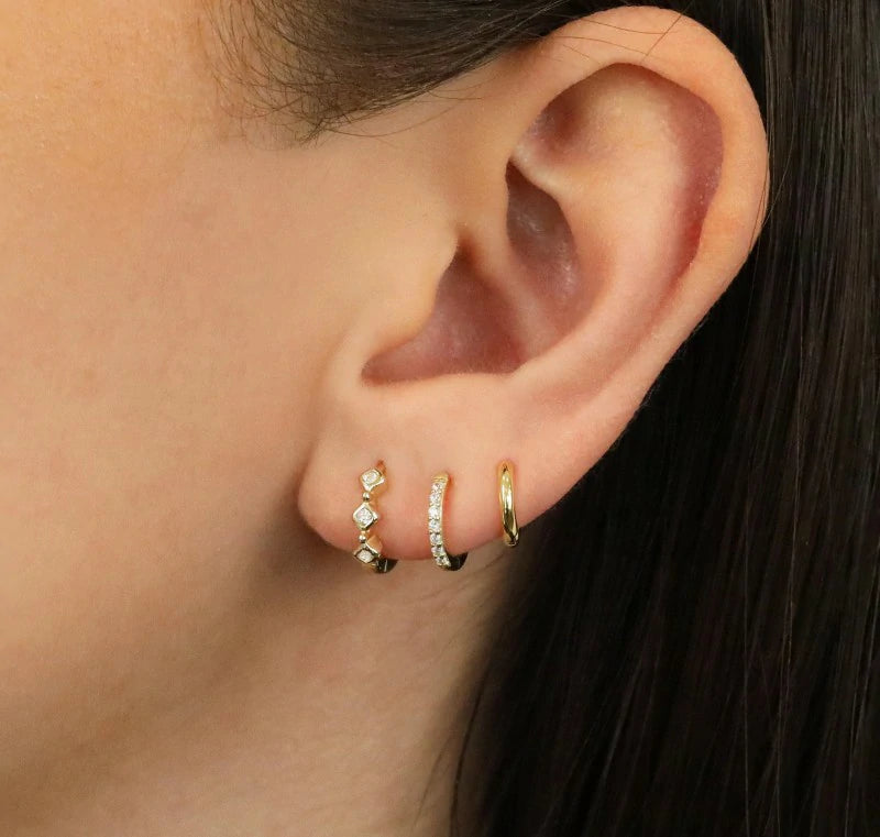 Gold Hoop Earrings Dainty Gold Stud Earrings 14K Gold Plated CZ Huggie Hoop