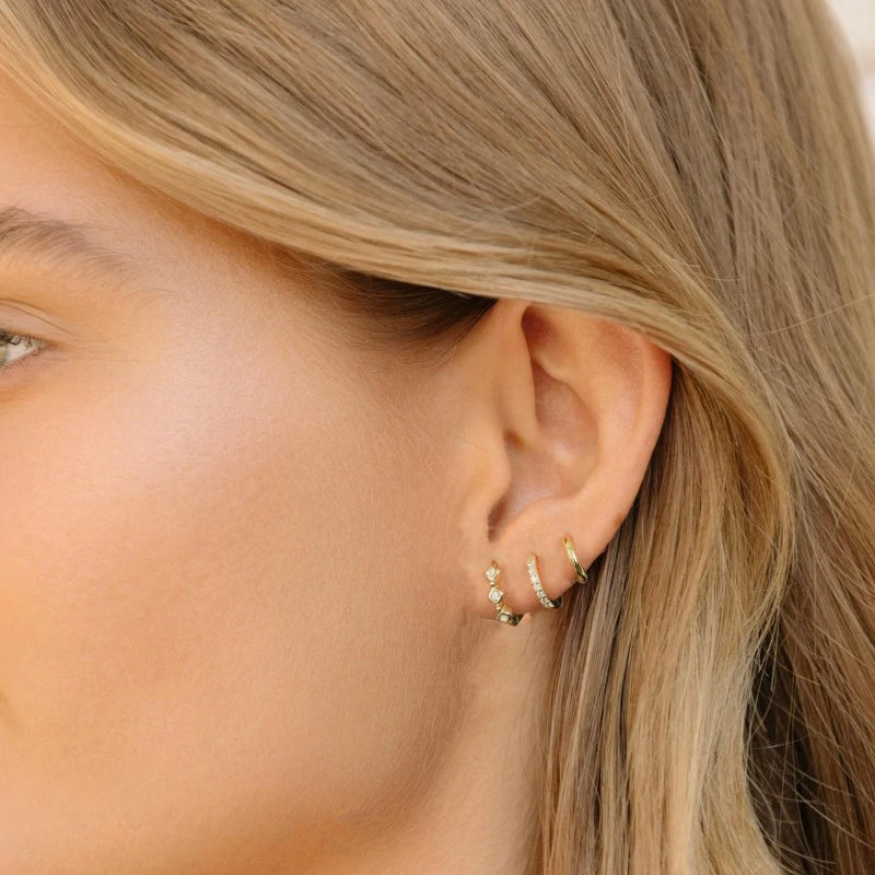 Gold Hoop Earrings Dainty Gold Stud Earrings 14K Gold Plated CZ Huggie Hoop