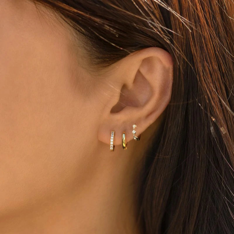 Gold Hoop Earrings Dainty Gold Stud Earrings 14K Gold Plated CZ Huggie Hoop