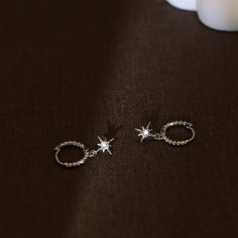 3Pairs Earrings Set Silver Moon Star CZ Butterfly Green Dainty Stud Hoop Earrings
