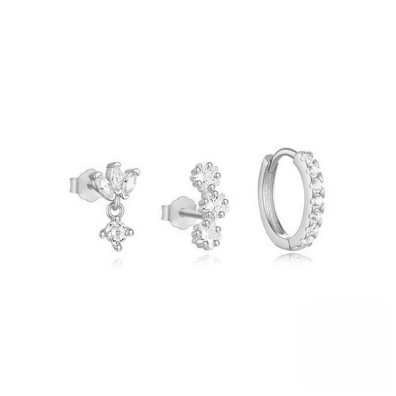 3 Pairs Stackable Gold Hoop Earrings Set 14K Gold Plated Earring Stacks CZ Heart Pearl Rhombus Bow Four Leaf Star Huggie Earrings