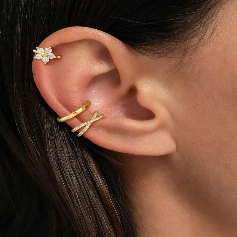 3Pcs Ear Cuffs Non Piercing Trendy 14K Gold Plated Cuffs Earrings with Cubic Zirconia
