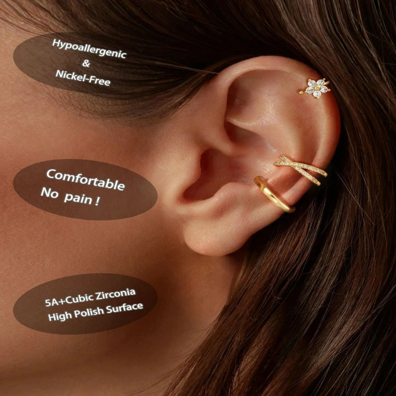 3Pcs Ear Cuffs Non Piercing Trendy 14K Gold Plated Cuffs Earrings with Cubic Zirconia