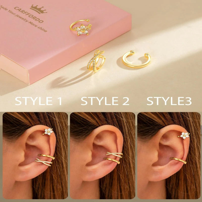 3Pcs Ear Cuffs Non Piercing Trendy 14K Gold Plated Cuffs Earrings with Cubic Zirconia