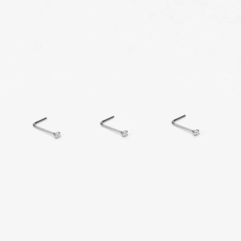 3 Pieces CZ Nose Studs L Shape Nose Rings Studs Surgical Steel Nostril