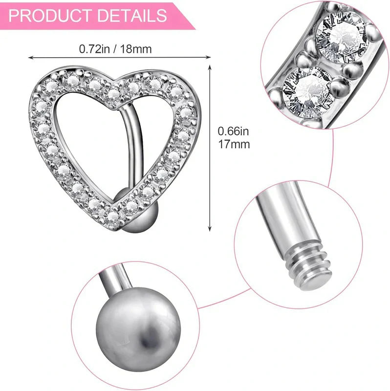 3Pcs Hypoallergenic Surgical Steel 14G Pave CZ Crystal Rhinestone Reverse Hinged Top Down Belly Button Rings
