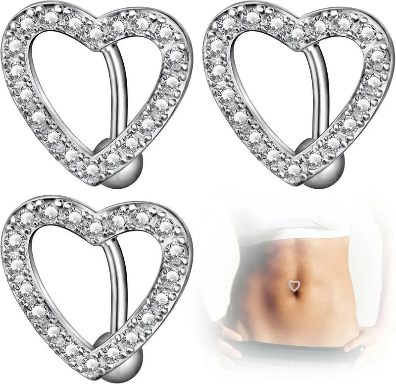 3Pcs Hypoallergenic Surgical Steel 14G Pave CZ Crystal Rhinestone Reverse Hinged Top Down Belly Button Rings