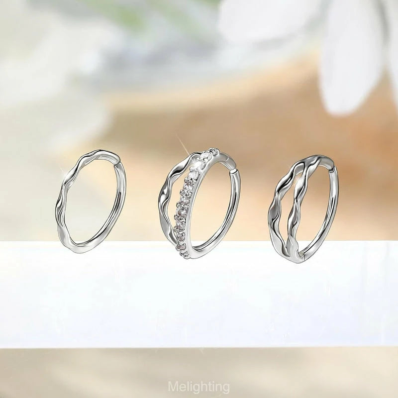 20G 3PCS Twist Nose Rings Hoop, Stainless Steel 316L Double Nose Studs Set