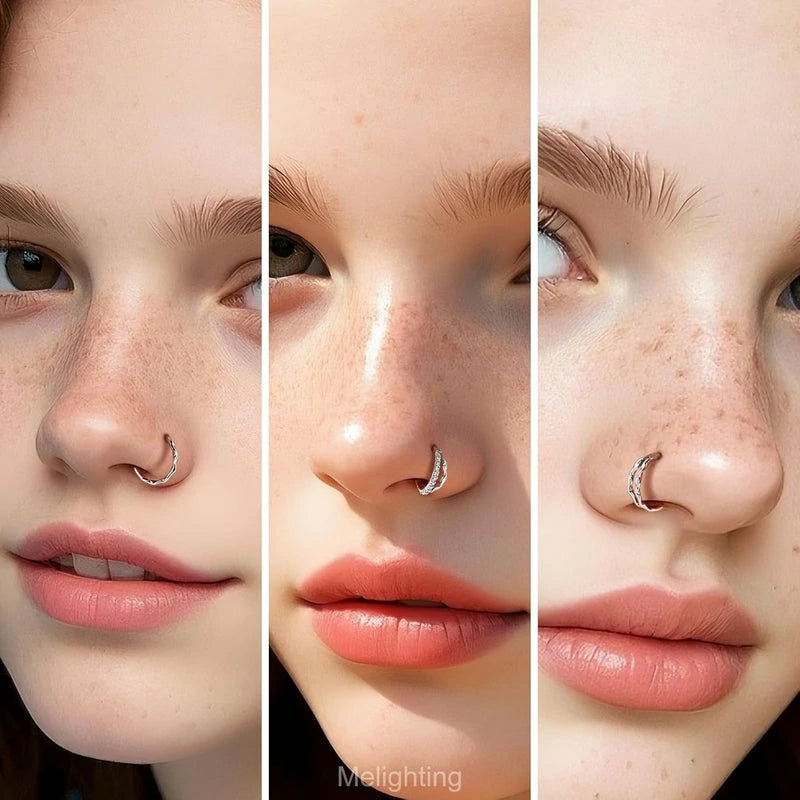 20G 3PCS Twist Nose Rings Hoop, Stainless Steel 316L Double Nose Studs Set