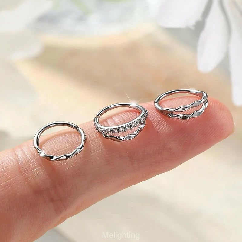 20G 3PCS Twist Nose Rings Hoop, Stainless Steel 316L Double Nose Studs Set