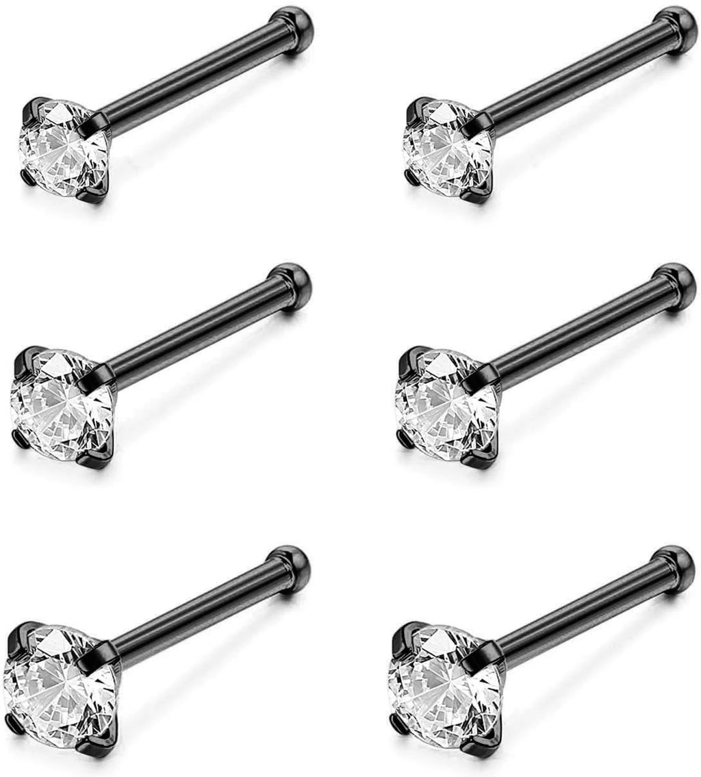 4-6pcs  CZ L Shaped Corkscrew Nose Ring Studs Small Cute Silver Rose Gold Black Nose