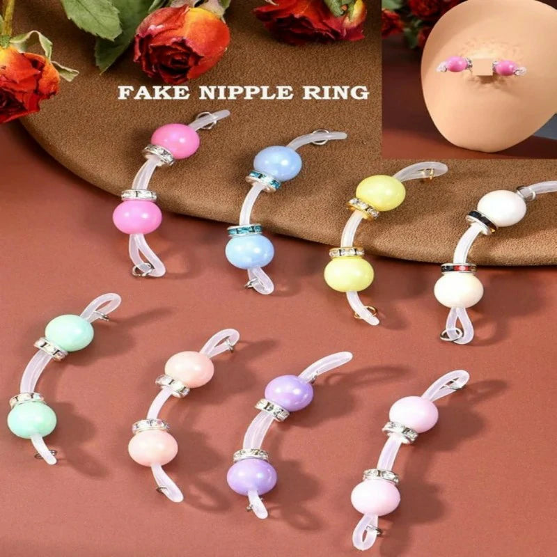8mm Silicone Multicolor Beads and Barbells Comfortable Handmade Fake Nipple Rings