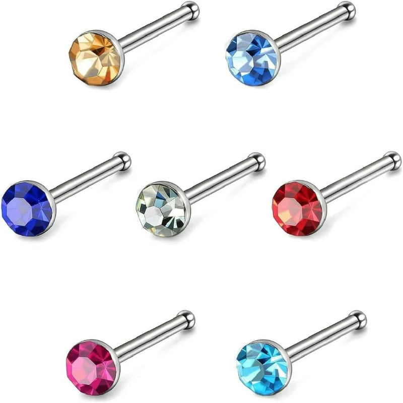 40pcs Nose Studs Stainless Steel CZ Nose Rings Pins Piercing Jewelry Bone Studs