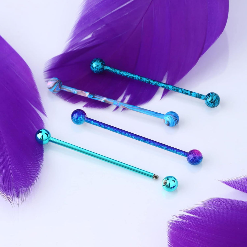 4PCS 14G Surgical Steel Paint Swirl Splatter Industrial Barbell Cartilage Earrings - QIAO CrystalQIAO CrystalQIAO Crystal