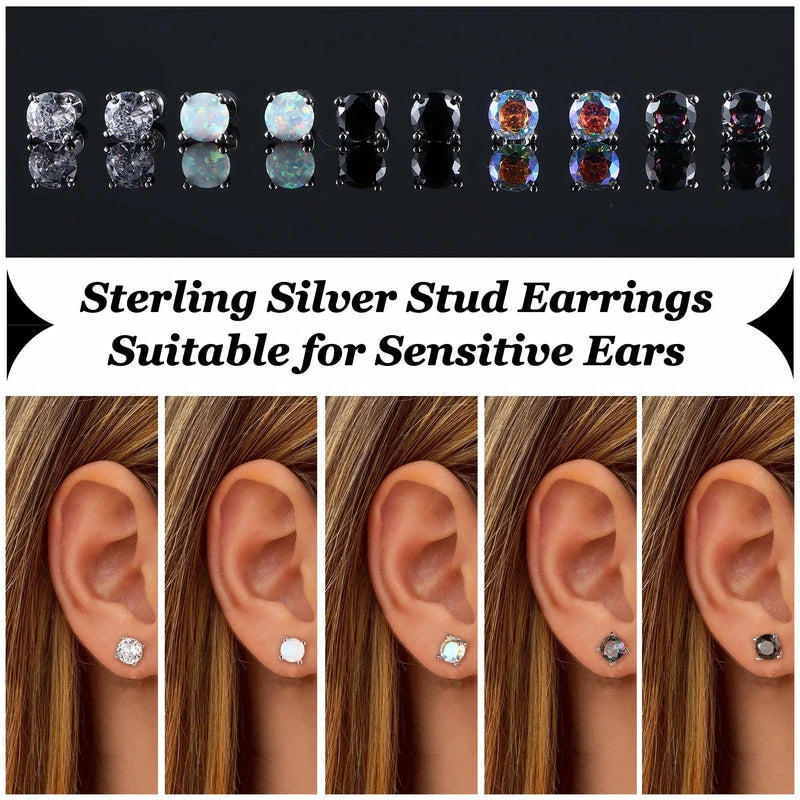 5 Pairs 925 Sterling Silver Stud Earrings 20G Flat Back Earrings