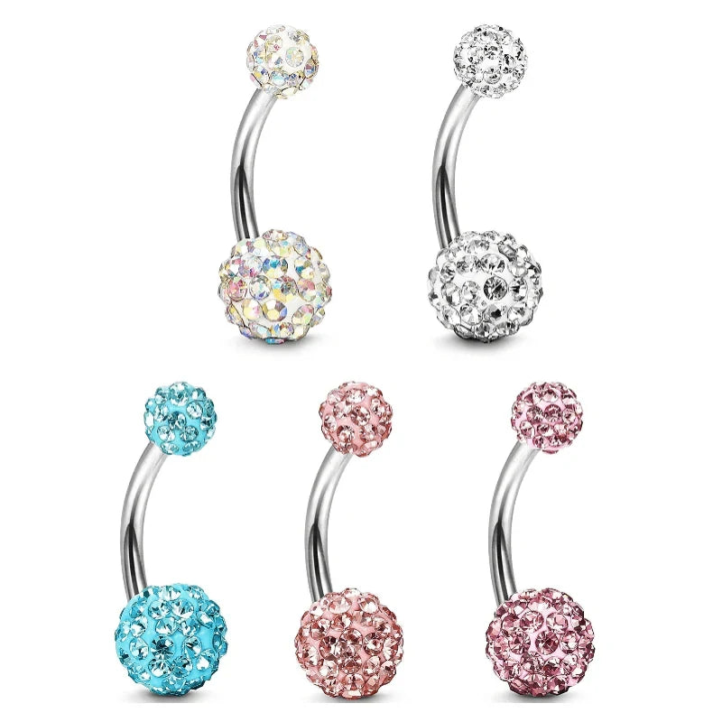 5 Pcs Stainless Steel Belly Button Rings Navel Barbell Body Jewelry Piercing