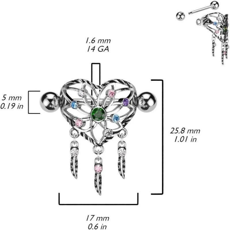 14GA 316L Stainless Steel Heart Dream Catcher Nipple Shields