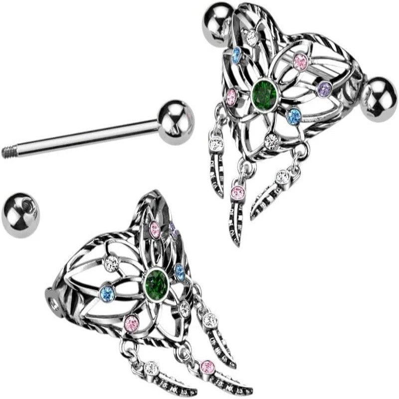 14GA 316L Stainless Steel Heart Dream Catcher Nipple Shields