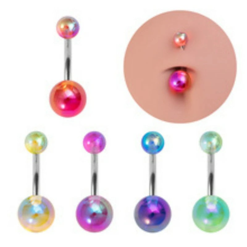 5 PCS 14G Surgical Steel Belly Button Rings Tongue Rings Packs Silicone Spike Ball Barbell