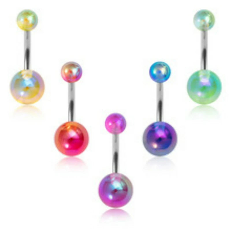 5 PCS 14G Surgical Steel Belly Button Rings Tongue Rings Packs Silicone Spike Ball Barbell