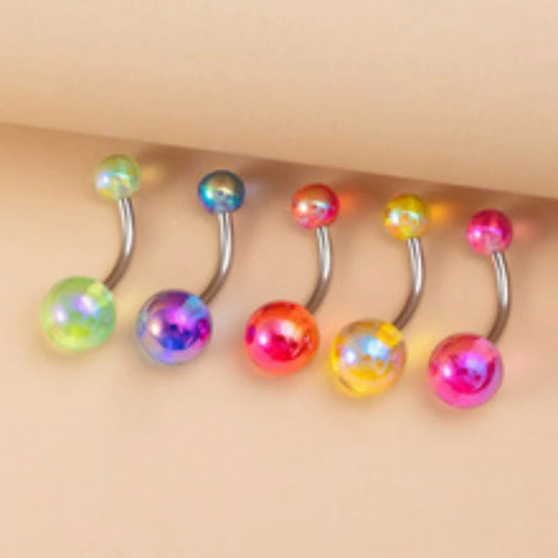 5 PCS 14G Surgical Steel Belly Button Rings Tongue Rings Packs Silicone Spike Ball Barbell