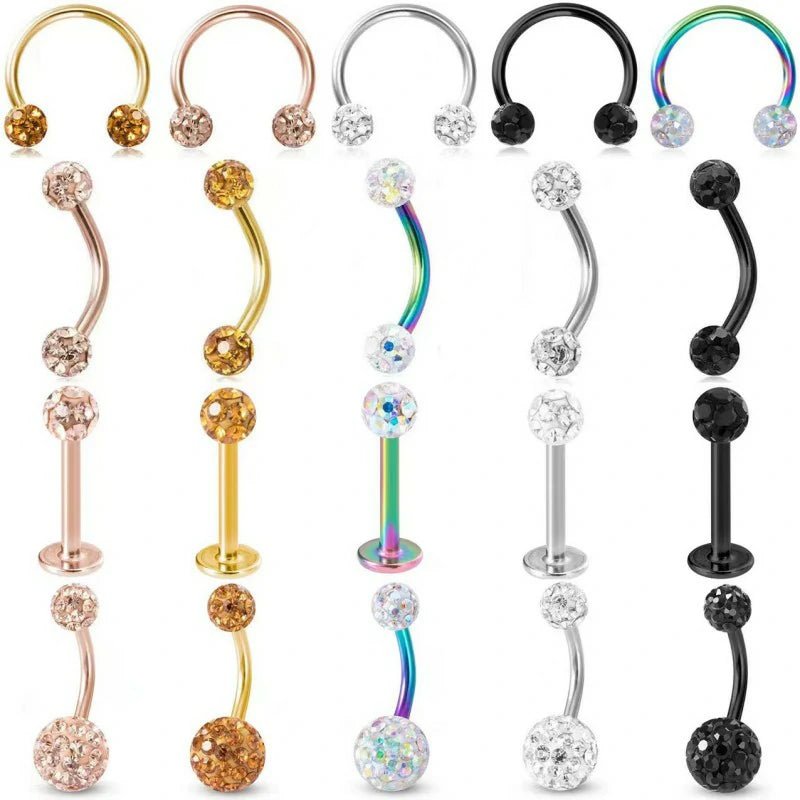 5PCS 16G Crystal Ferido Ball Curved Barbell Eyebrow Ear Ring Body Piercing Jewelry