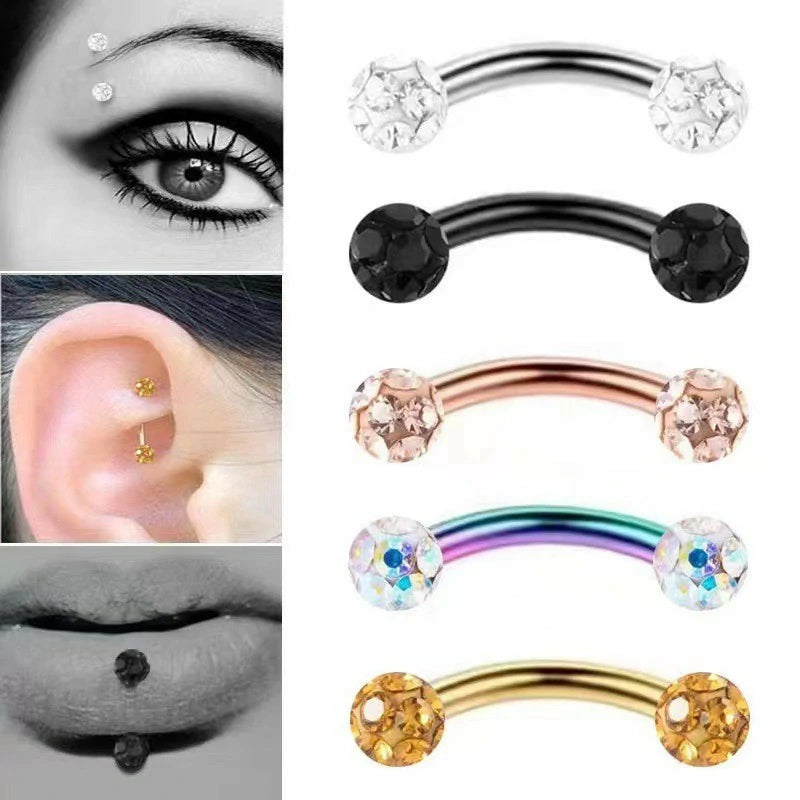 5PCS 16G Crystal Ferido Ball Curved Barbell Eyebrow Ear Ring Body Piercing Jewelry