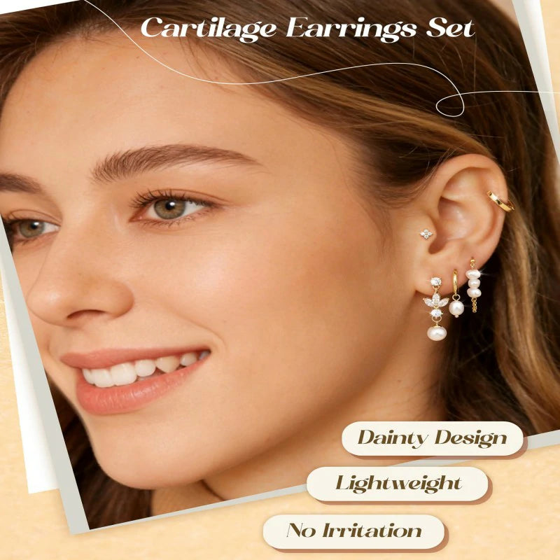 5Pairs 925 Sterling Silver Earrings 14K Gold Plated Stud Huggie Hoop Earrings Sets
