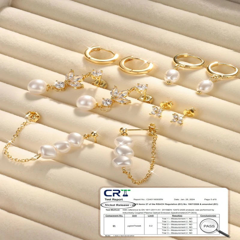 5Pairs 925 Sterling Silver Earrings 14K Gold Plated Stud Huggie Hoop Earrings Sets