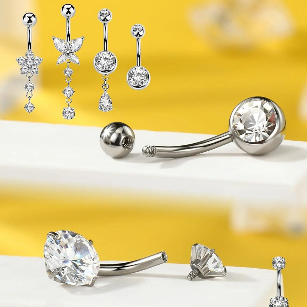 5PCS Belly Button Rings for Women 14G Dangle Navel Piercing Jewelry Set Surgical