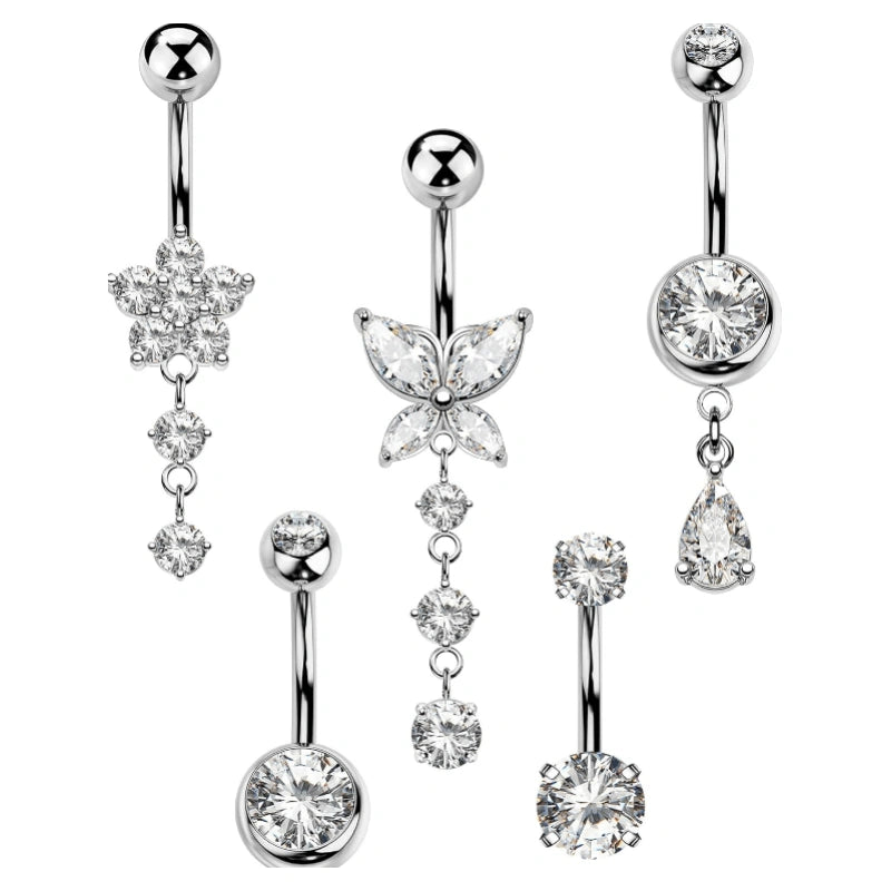 5PCS Belly Button Rings for Women 14G Dangle Navel Piercing Jewelry Set Surgical